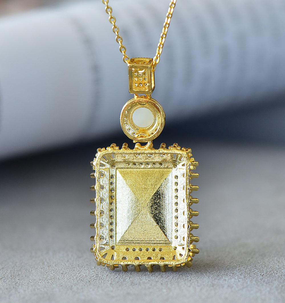 Square-cut Hetian Black Jade Pendant Necklace with Zircon Accents – Deep black, mysterious, luxurious, and elegant; comes with an exquisite gift box.