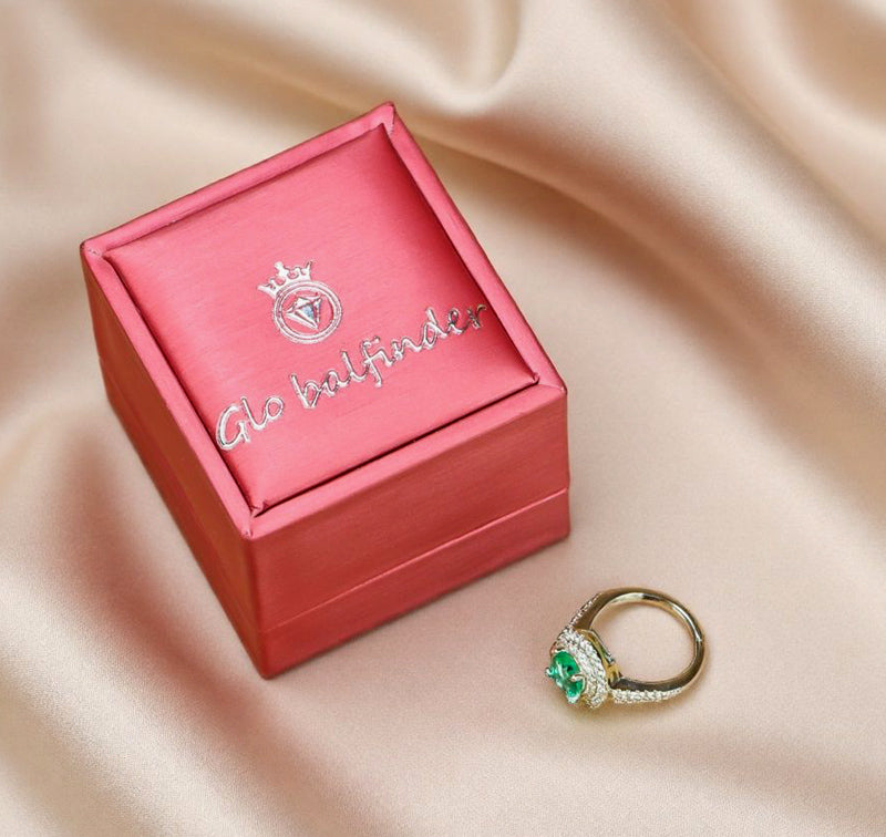 Emerald double-layered zircon halo ring, gold ring with large round-cut gemstones and a gold zircon band, comes in a beautiful gift box.