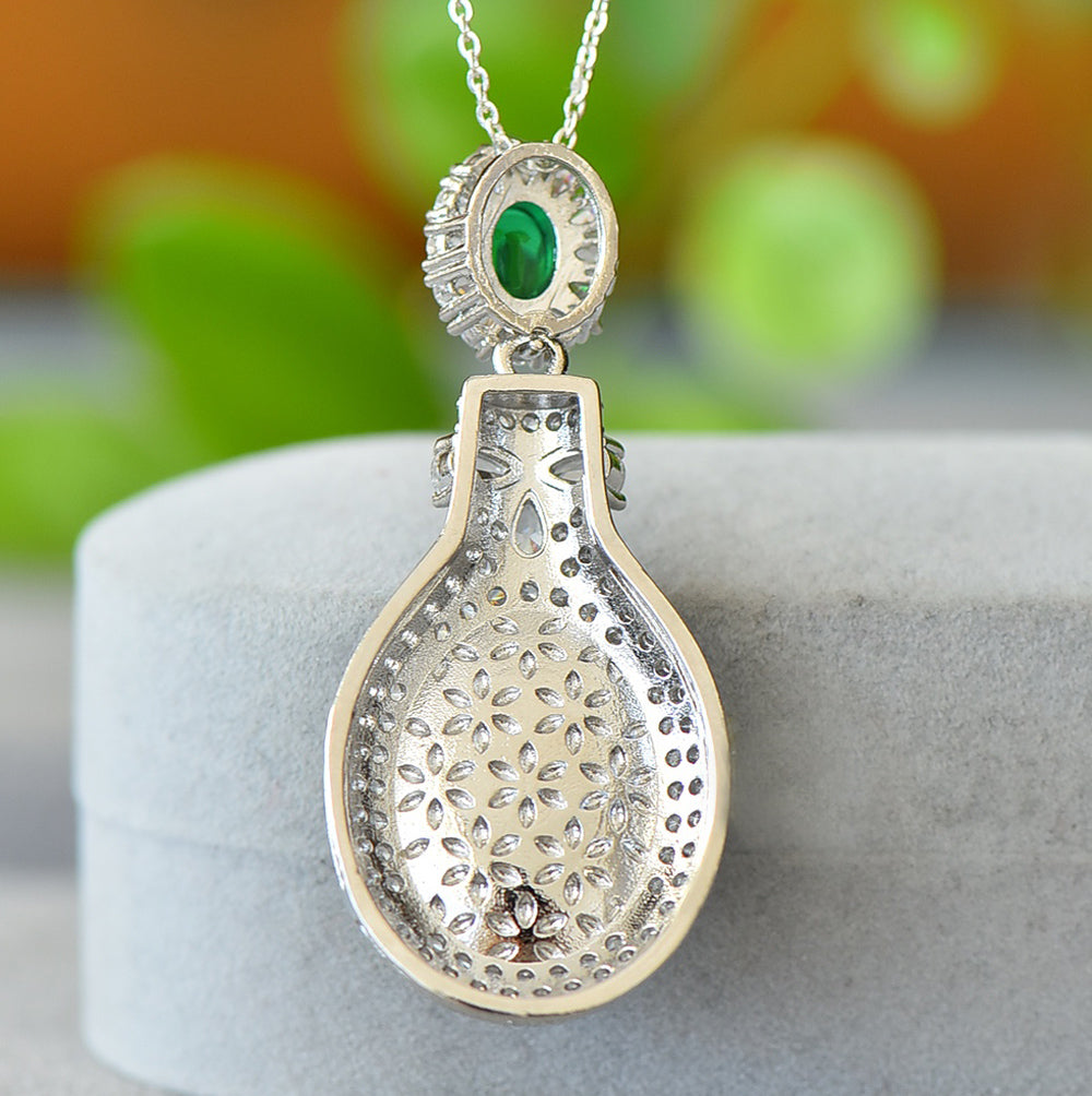 Hetian jade silver teardrop-shaped pendant necklace – double-layered zircon embellishments, elegant and luxurious Comes with an exquisite gift box