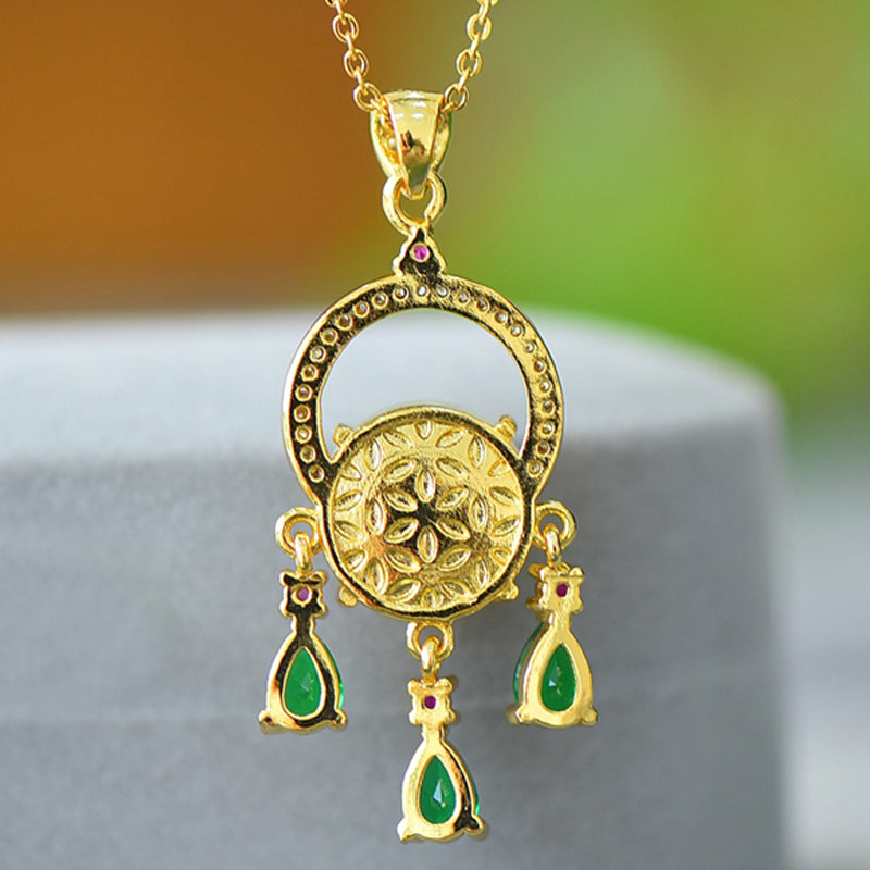 18K Gold, Hetian Jade, and Colored Gemstone Tassel Necklace — A precious gift for yourself or a loved one.