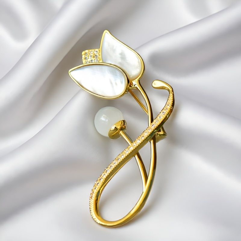 White Jade Grandma Mothers Peony Flower Brooch Pin Fashion Jewelry Gift Box