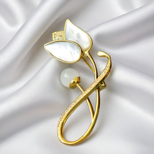 White Jade Grandma Mothers Peony Flower Brooch Pin Fashion Jewelry Gift Box