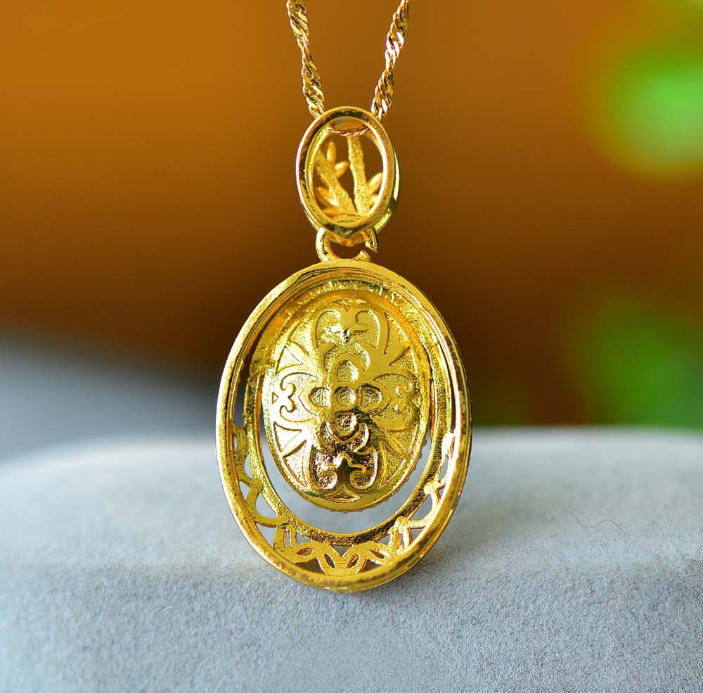 Dark Green Jade Origin Mountain Gold Necklace | Golden Hollow Mirror Frame Classical Wire Blowing CraftComes with a gold ribbed chain and gift box