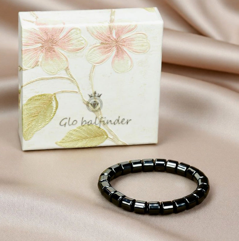 Black Terahertz Barrel Bead Elastic Bracelet – Natural metallic luster, magnetic therapy, health benefits, simple and rugged, suitable for both men and women.