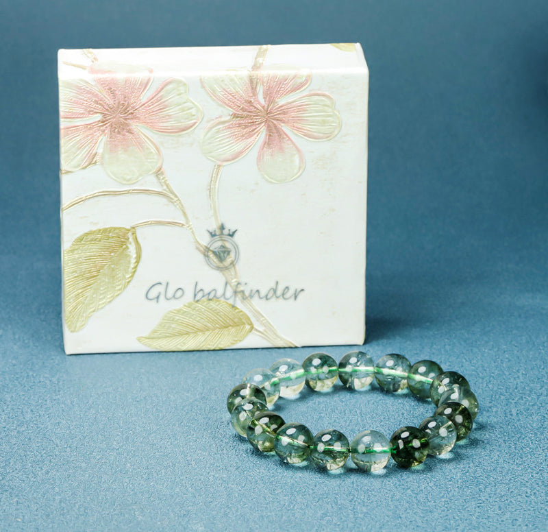 Green Phantom Quartz Natural Crystal Elastic Bracelet, Cloud-like Inclusions, Attracting Wealth and Good Fortune, Mysterious and Dreamy
