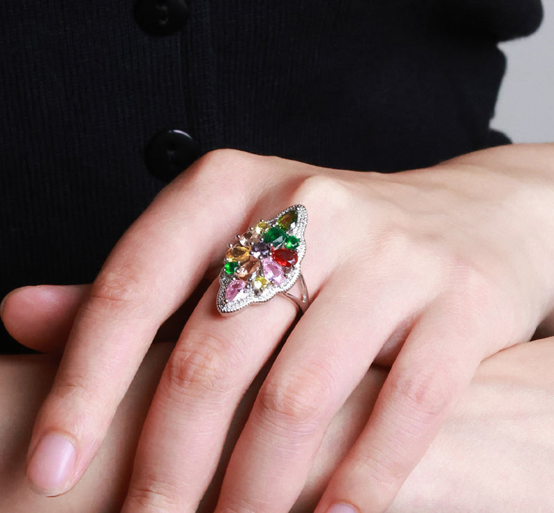925 Silver Pear-shaped multicoloured gemstone pendant, ring, earrings 3-piece set, the best jewellery gift for mum and wife, comes in a beautiful box
