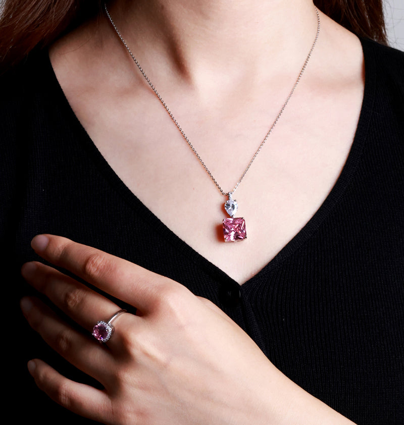 925 Silver Round Purple Gemstone Pendant, Ring, Earrings 3 Piece Set, Best Jewellery Gift for Mum and Wife, Comes in a Wonderful Box