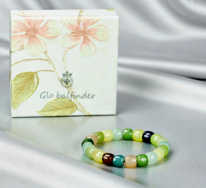Colorful Jade Barrel Bead Elastic Bracelet - Harmonious mix of yellow, green, mint, emerald green, lake blue, deep blue, milky white, and brown, fresh and elegant.