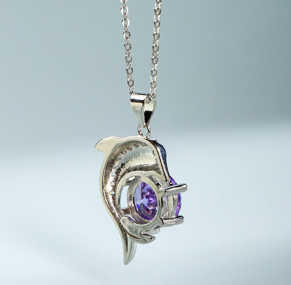 Purple Gemstone Pendant in Dolphin Shape Comes with gift box, ideal for weddings
