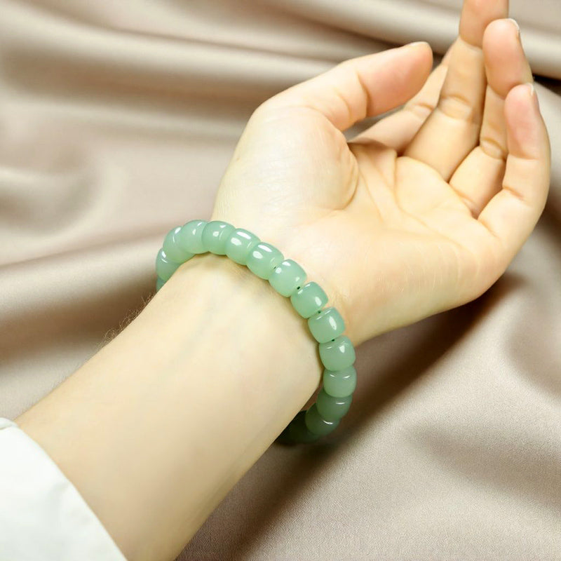 Mint Green Chalcedony Square Barrel Bead Elastic Bracelet – Fresh and even color, matte and warm texture, simple and elegant.