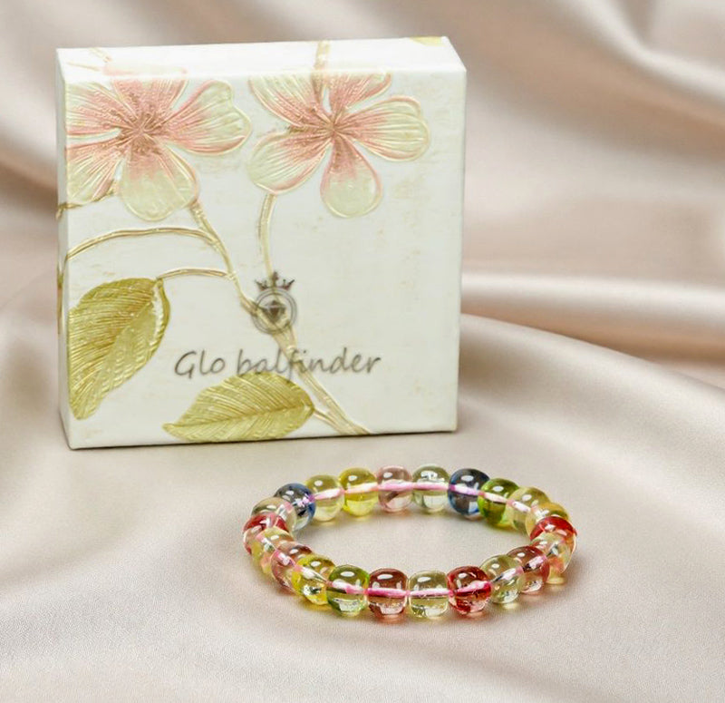Colorful Tourmaline Elastic Bracelet with Red, Green, Blue, and Yellow Transparent Beads and Elastic Cord - Dreamy and Romantic