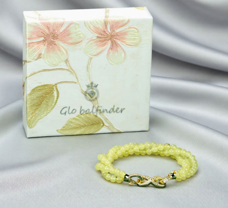 Yellow-green jadeite beaded bracelet with three rows of round beads, gold inlay, multi-bead combination, fresh and gentle.