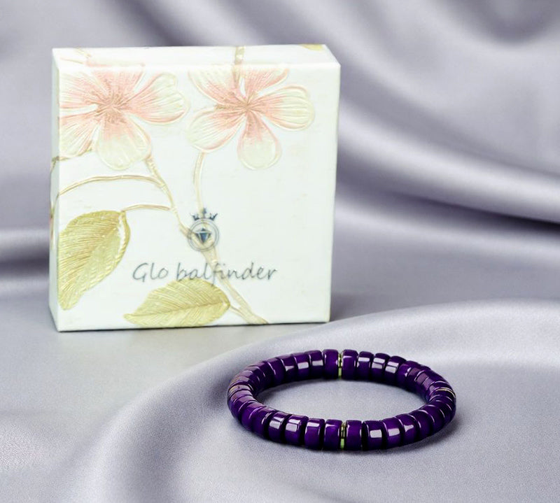 Deep purple Sugilite tablet-shaped bead and gold spacer ring stretch bracelet—exuding a profound, rich, noble, and mysterious aura.