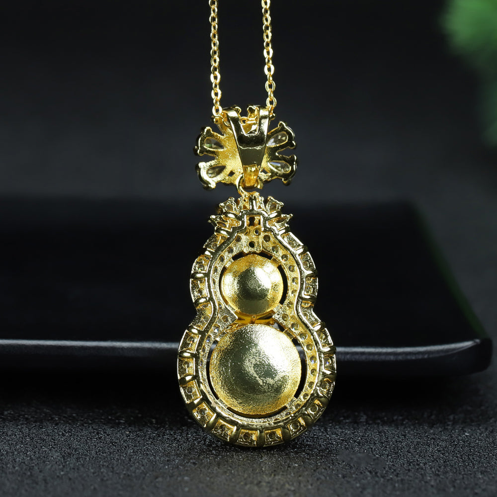 Yellow Agate Gourd Necklace – Accented with Double-Layer Zircon; Symbolizing Abundant Wealth and Double Blessings (Fortune and Longevity)  Exquisite gift box