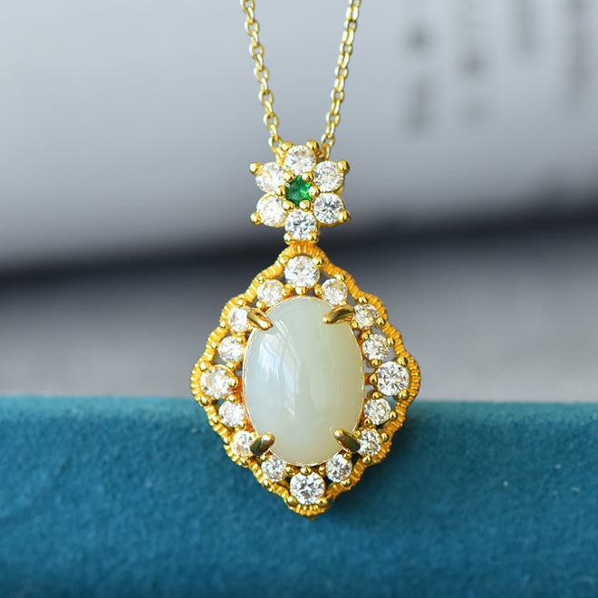 Set Handmade Inlay White Jade Women Lady Wedding Ring Necklace Fashion Jewelry Gift Box