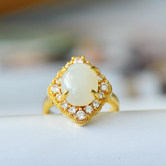 Set Handmade Inlay White Jade Women Lady Wedding Ring Necklace Fashion Jewelry Gift Box