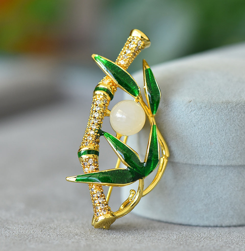 Handmade White Jade Woman Bamboo Brooch Pin Party Brooch Multi-wear Pin Fashion Jewelry Gift Box