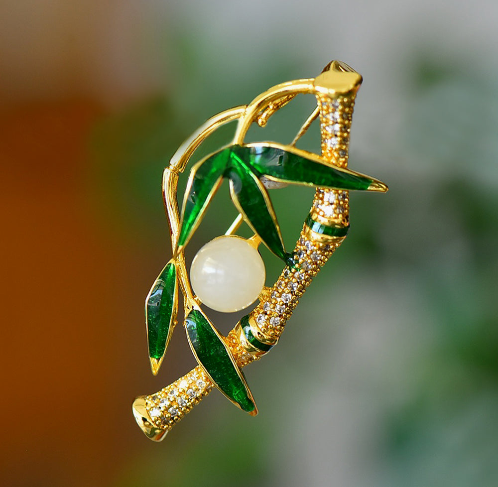 Handmade White Jade Woman Bamboo Brooch Pin Party Brooch Multi-wear Pin Fashion Jewelry Gift Box