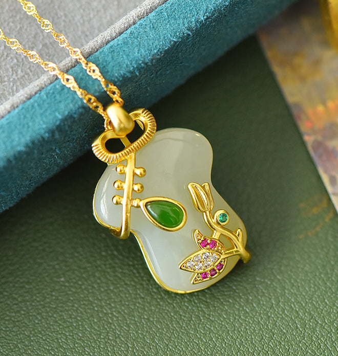 Hetian jade lotus-shaped gemstone pendant necklace – Hetian jade pendant brings happiness, good fortune, and auspiciousness. Creative auspicious gifts